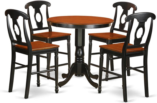 East West Furniture JAKE5-BLK-W 5 Piece Counter Height Pub Set Includes a Round Dining Table with Pedestal and 4 Dining Room Chairs, 36x36 Inch, Black & Cherry
