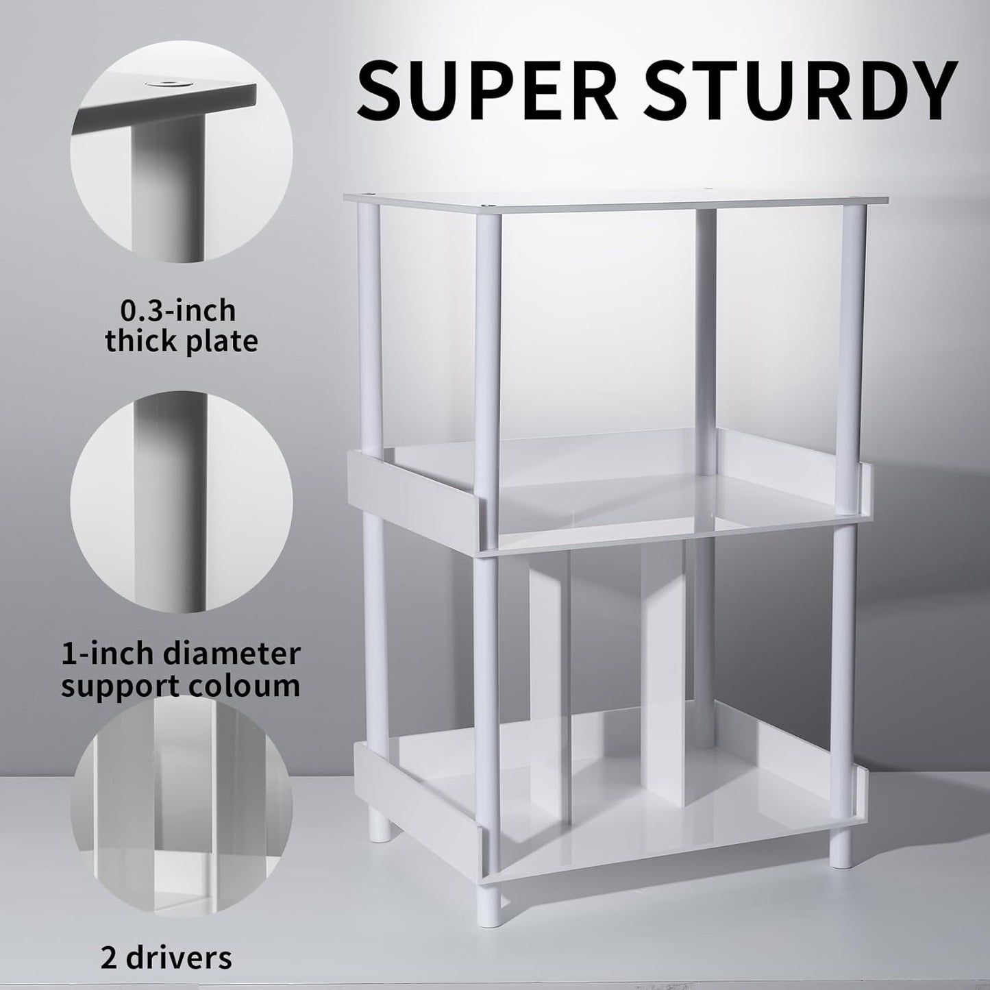 Antilope 18x14 White Acrylic Record Player Stand with Vinyl Storage, 3 Tiers Turntable Stand Holder Up to 200 Albums, Large Record Player Table Cabinet Organizer for Living Room Bedroom Corner