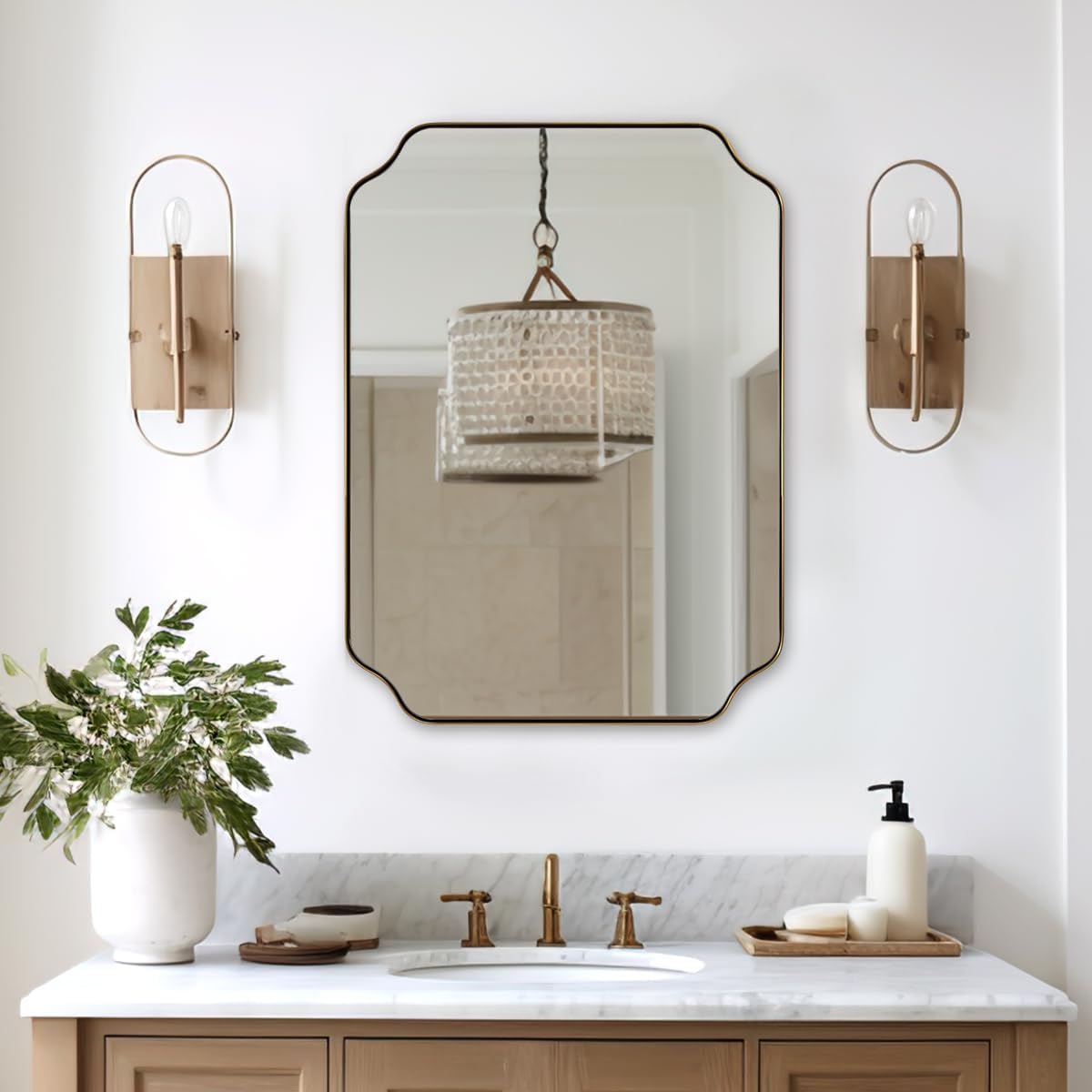 ANDY STAR Brushed Gold Mirror, 22"x30" Bathroom Vanity Mirror, Rounded Rectangle Bathroom Mirror with Rust-Proof Stainless Steel 1" Frame, Wall Mounts Horizontally or Vertically
