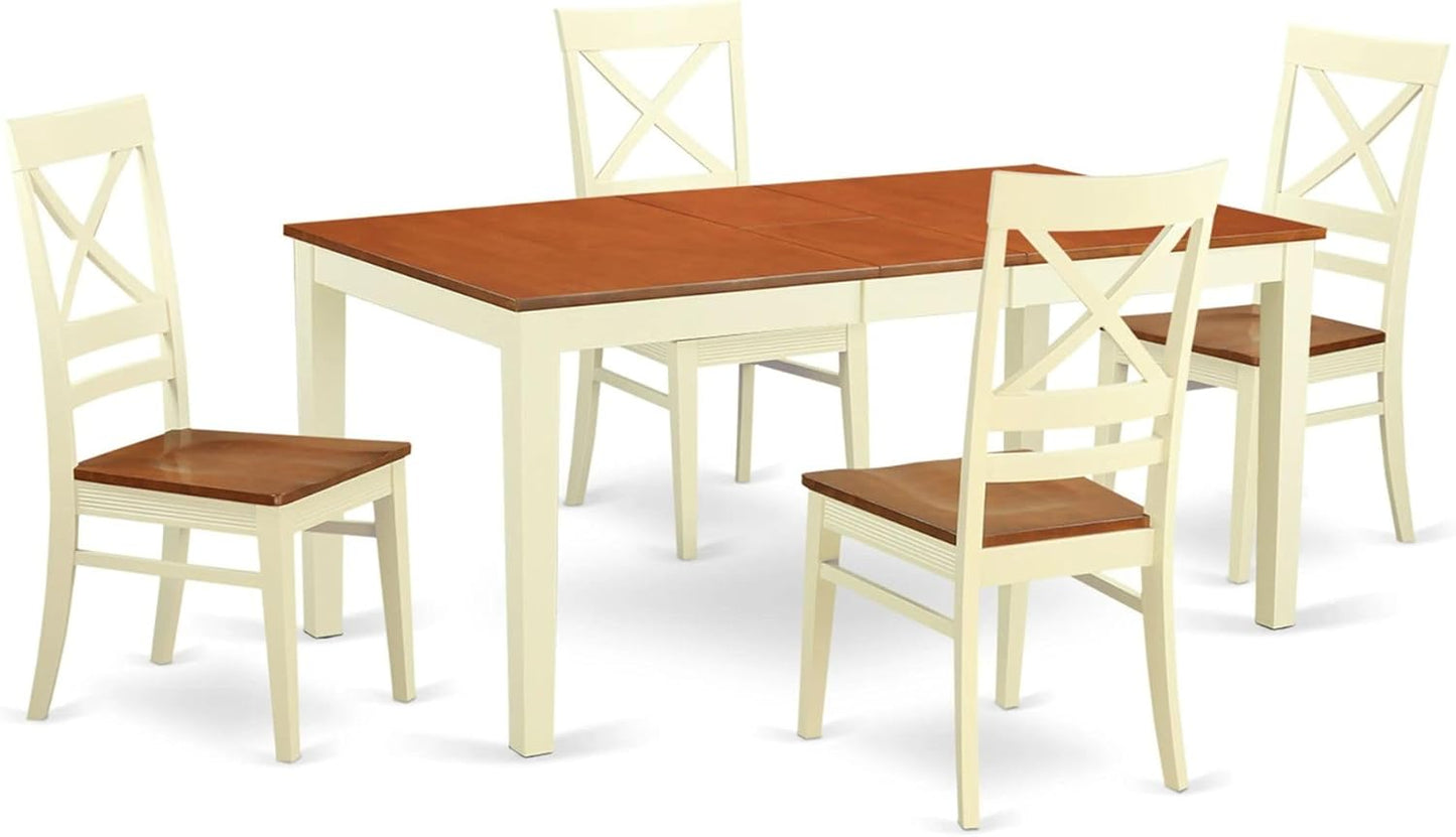 East West Furniture NIQU5-WHI-W 5 Piece Dining Set Includes a Rectangle Dining Table with Butterfly Leaf and 4 Kitchen Chairs, 36x66 Inch, Buttermilk & Cherry