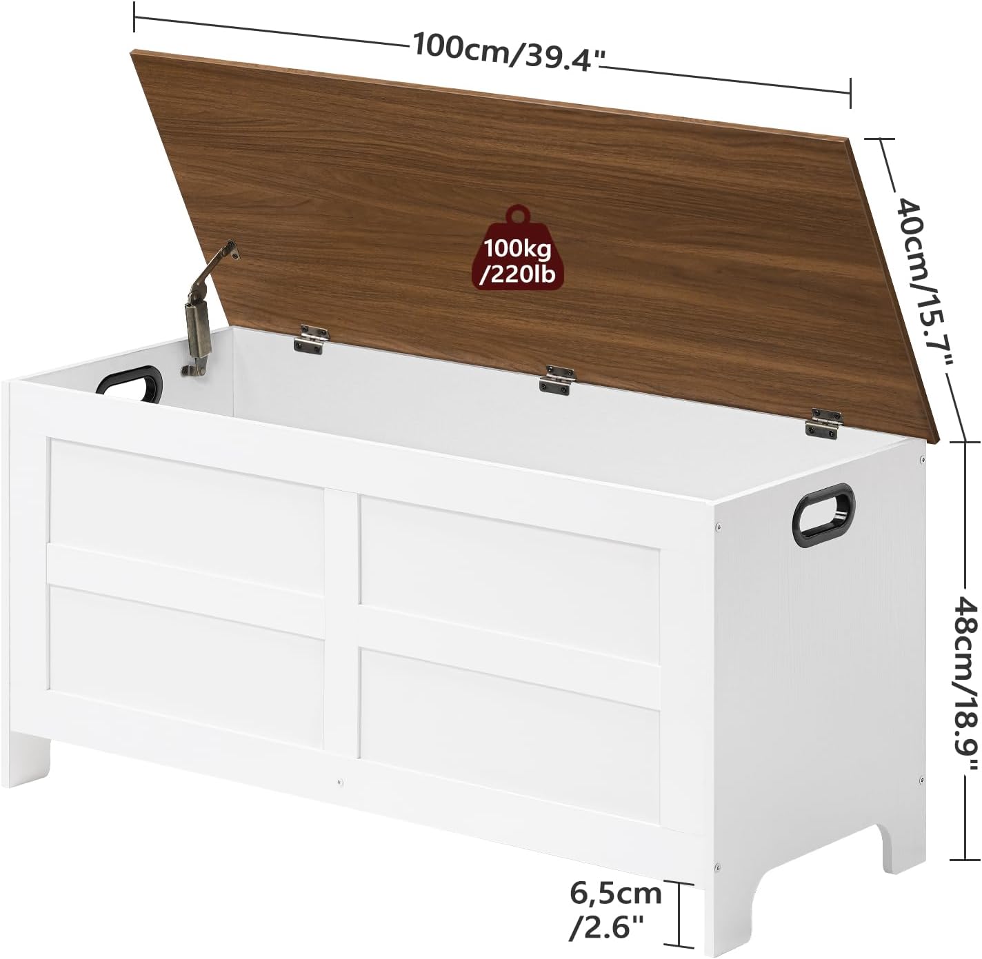 Storage Chest, 39.4” Large Toy Chest, Entryway Storage Trunk, Storage Bench with Safety Hinge, Entrance Bench for Living Room, Entrance, Bedroom, White+Walnut SCBZ48301