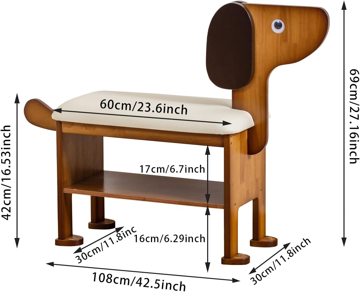 Shoe Bench – 2-Tier Wooden Entryway Organizer Cute Dog-Shaped with Pet-Inspired Design, 23.6 inchs Hallway & Living Room Bench