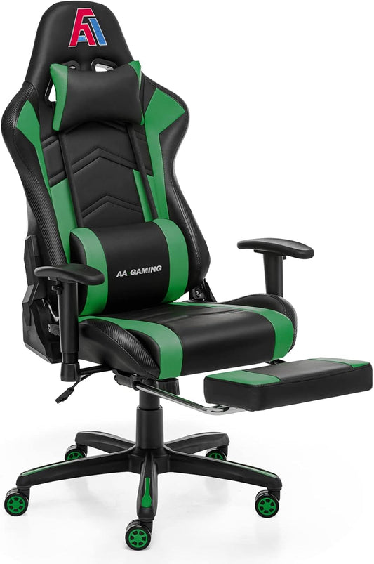 AA Products Gaming Chair High Back Ergonomic Computer Racing Adjustable Gamer Chair with Footrest, Lumbar Support Swivel Chair – Blackgreen