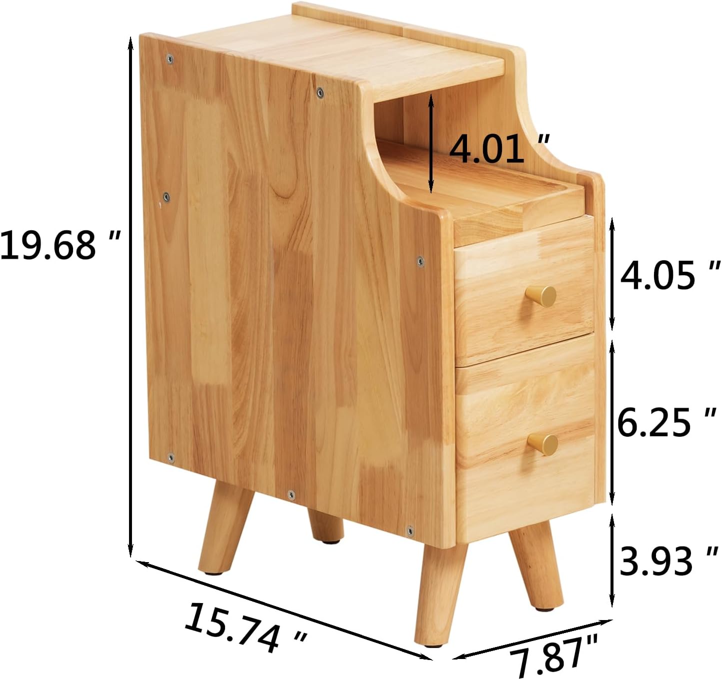 Small Nightstand, Narrow Nightstand, Solid Slim Wood Night Stand for Small Spaces, Couch, Nature Color 7.87in Wide