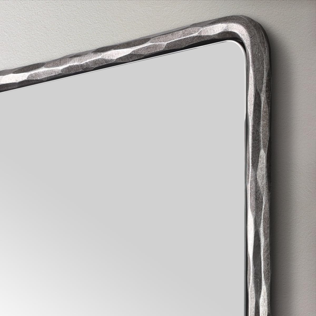 ANDY STAR Hand-Forged Silver Bathroom Mirror for Wall, 24x36 Inch Vintage Solid Steel Metal Frame Bathroom Vanity Mirror, Antique Rounded Rectangle Wall Mirror, Hangs Horizontally or Vertically