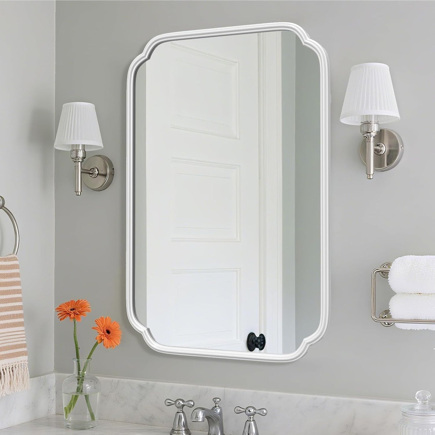 White Bathroom Mirror for Wall 20×30 Inch - Multi-Size Durable Iron Frame, Shatterproof Glass, Versatile for Bathroom/Bedroom/Living Room Decor (Horizontal or Vertical Mount)