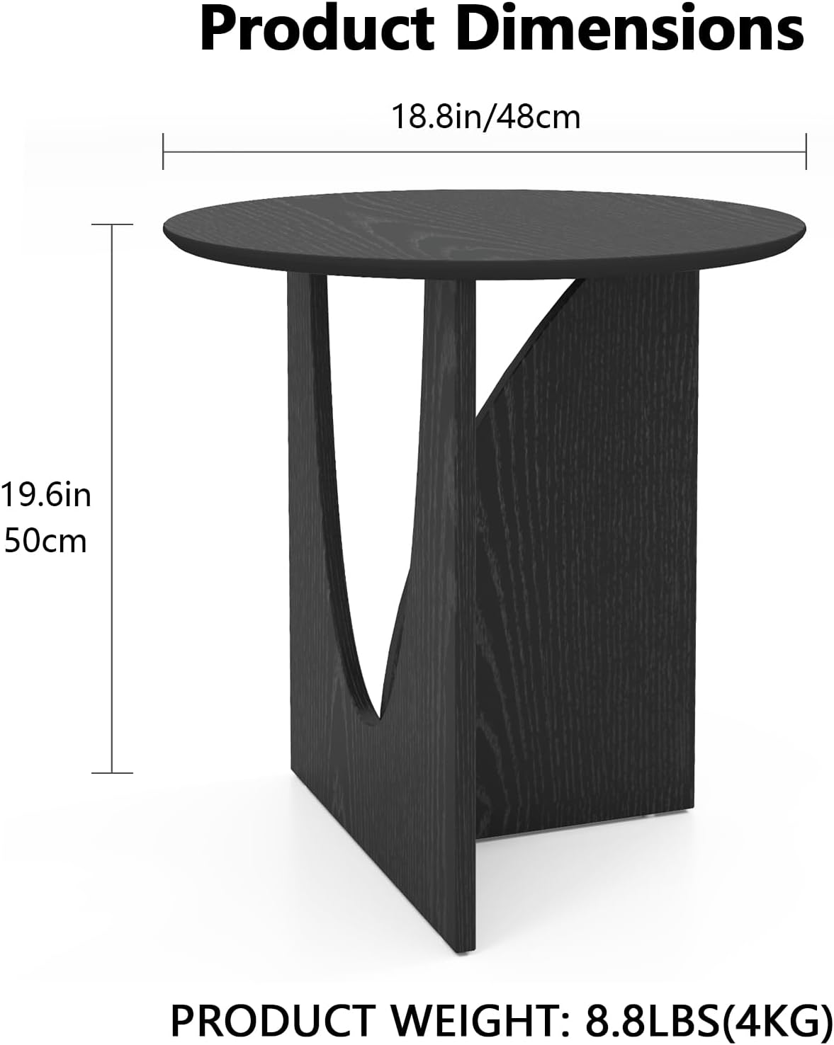 Round Black Side Table, Unique End Table and Small Coffee Table for Living Room, Balcony Room