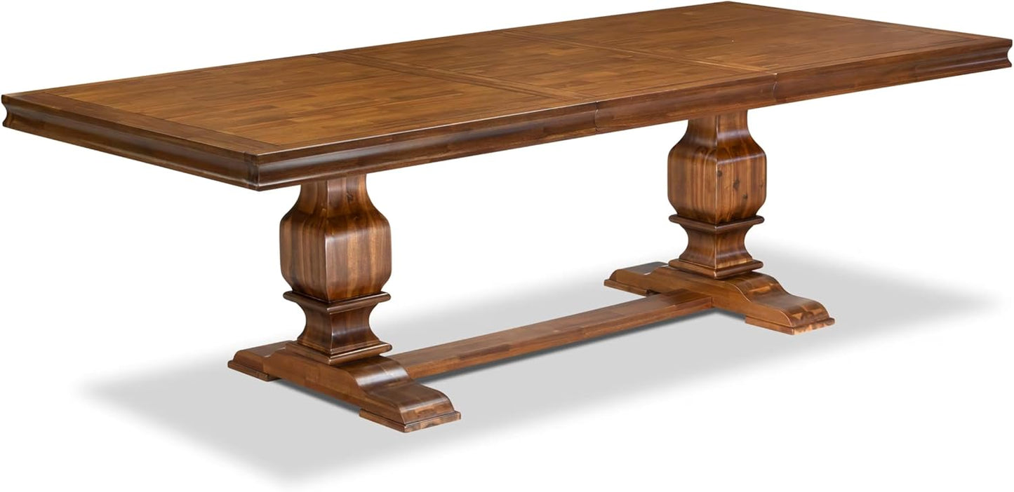 LKMA9-AWA-36 9 Pieces Dining Table Set Includes a Rectangular Dining Table and 8 Light Beige Polyester Fabric Dining Room Chairs, Antique Walnut Finish