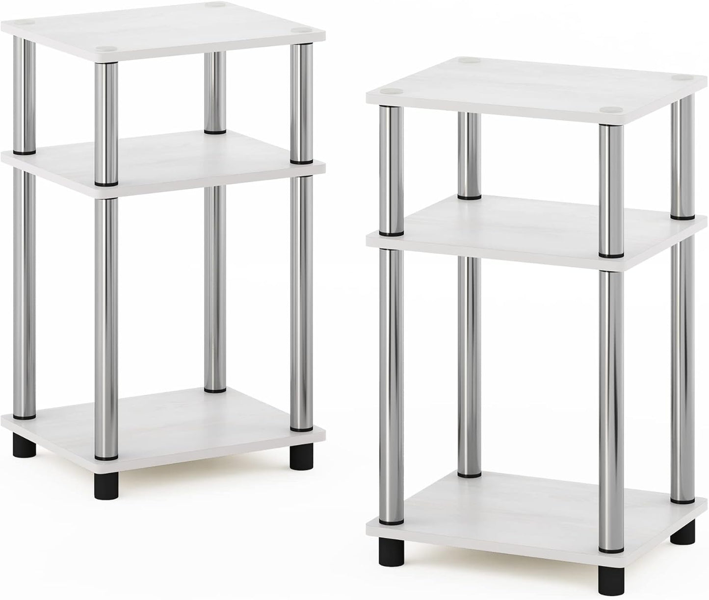 Furinno Simplistic End Side Night Stand/Bedside Table with Stainless Steel Tubes, 2-Pack, 2-Tier Poles, White Oak/Chrome