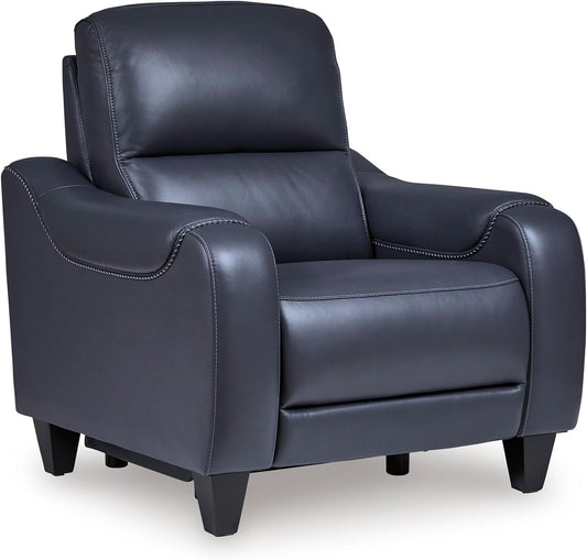 Signature Design by Ashley Mercomatic Contemporary Leather Match Wall Hugger Power Recliner with Adjustable Headrest and USB Ports, Blue