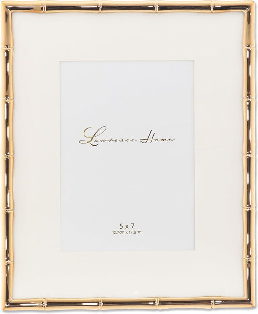 Lawrence Frames Bamboo Design Metal Frame, 8x10, Matted 5x7, Gold