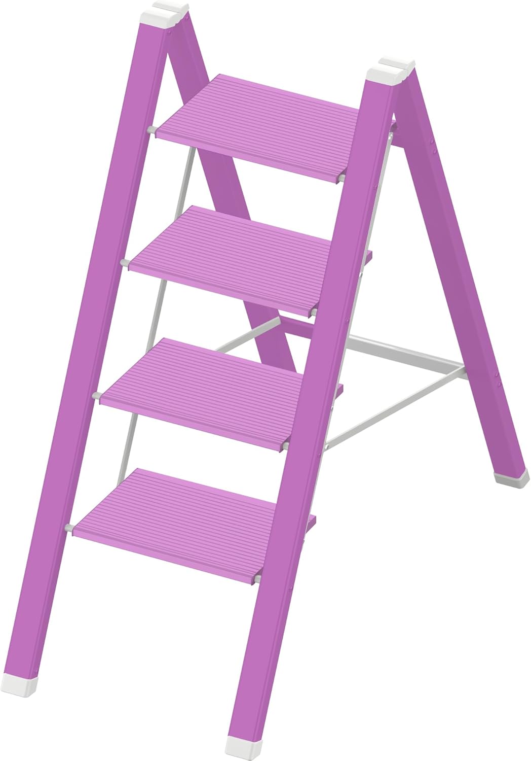 4 Step Lightweight Folding Ladder for Home, 330lbs Aluminum Step Ladder Anti-Slip for Kitchen, Step Stool Foldable Adults for Closet, 330lbs - Light Purple