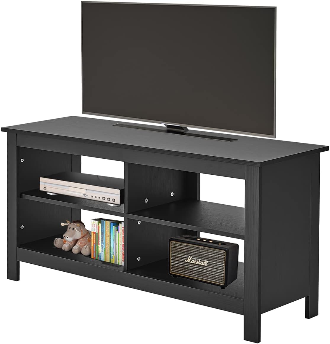 43 Inches TV Stand,Mid Century Modern Entertainment Center with 4 Open Shelves Farmhouse TV Media Console Table for Living Room,Bedroom,Television Stand up to 50 Inches(Black)