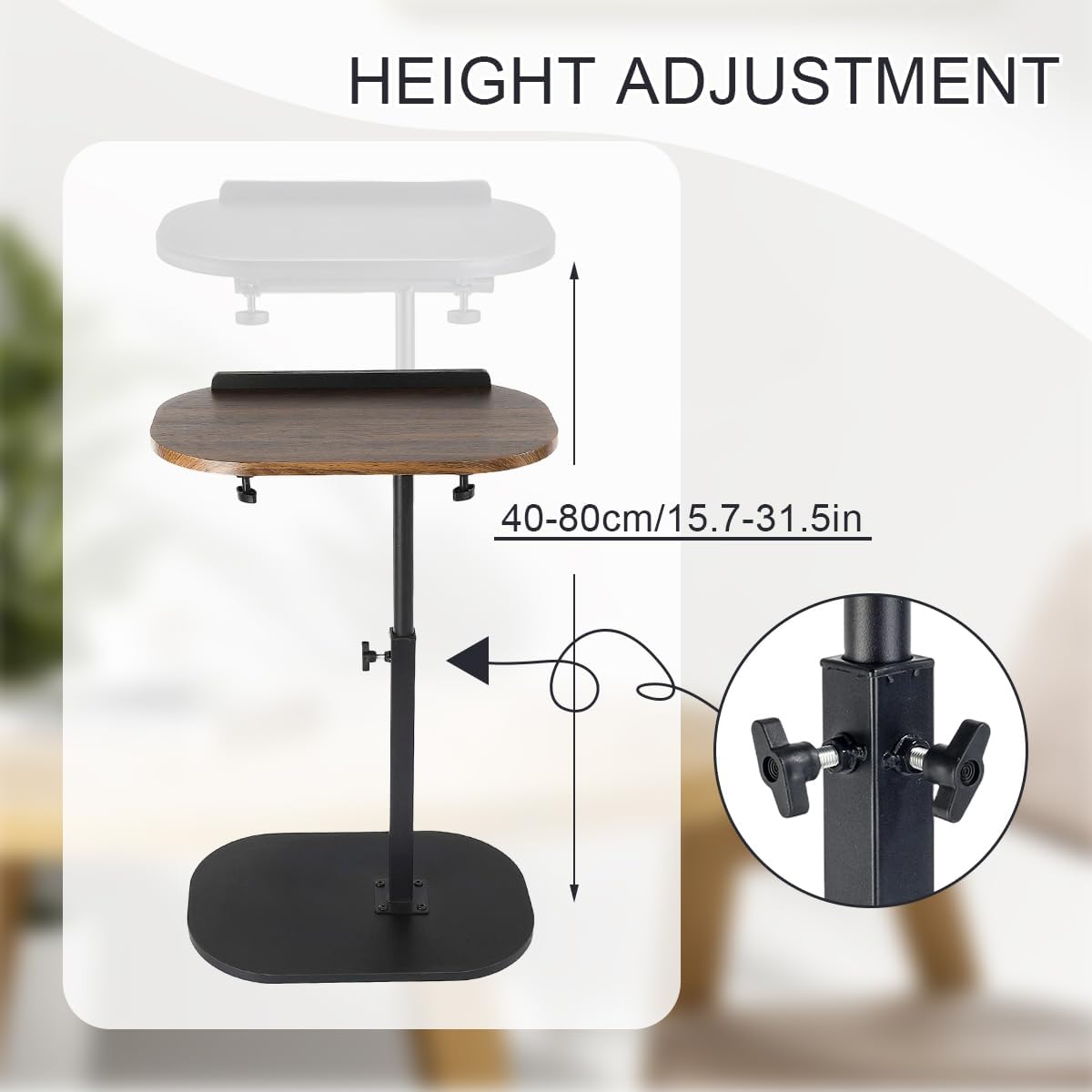 Comeon C-Shaped Tv Tray Pedestal Side Table, End Table Adjustable Height in Couch Living Room or Bedroomwith 360° Rotating Top for Small Spaces Bedside Night Stand Bedside Snack (Walnut)