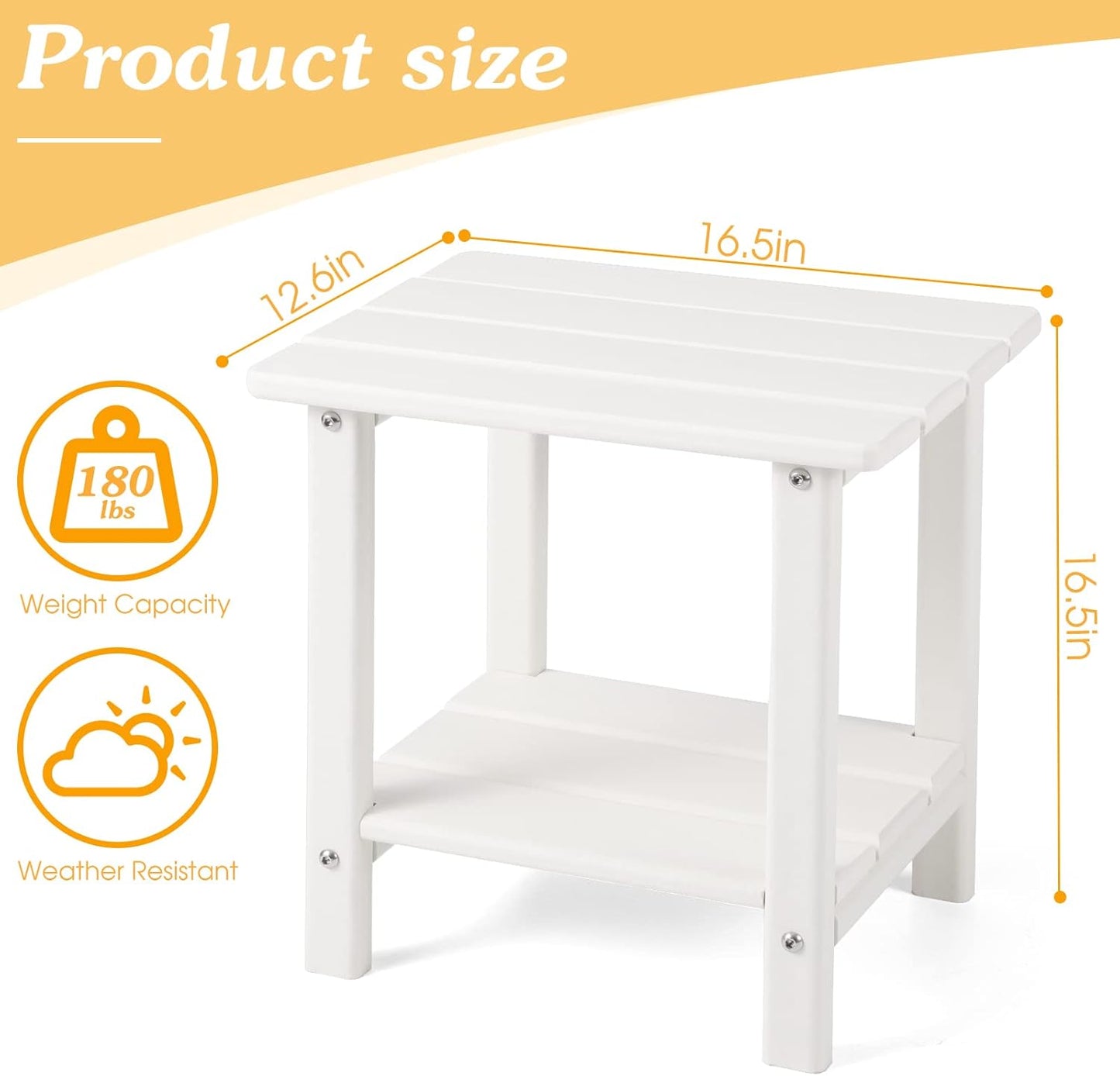 Adirondack Outdoor Side Table, 2-Tier Sturdy Patio End Table Weather Resistant, 16.5" Solid Side Table for Patio, Pool, Porch