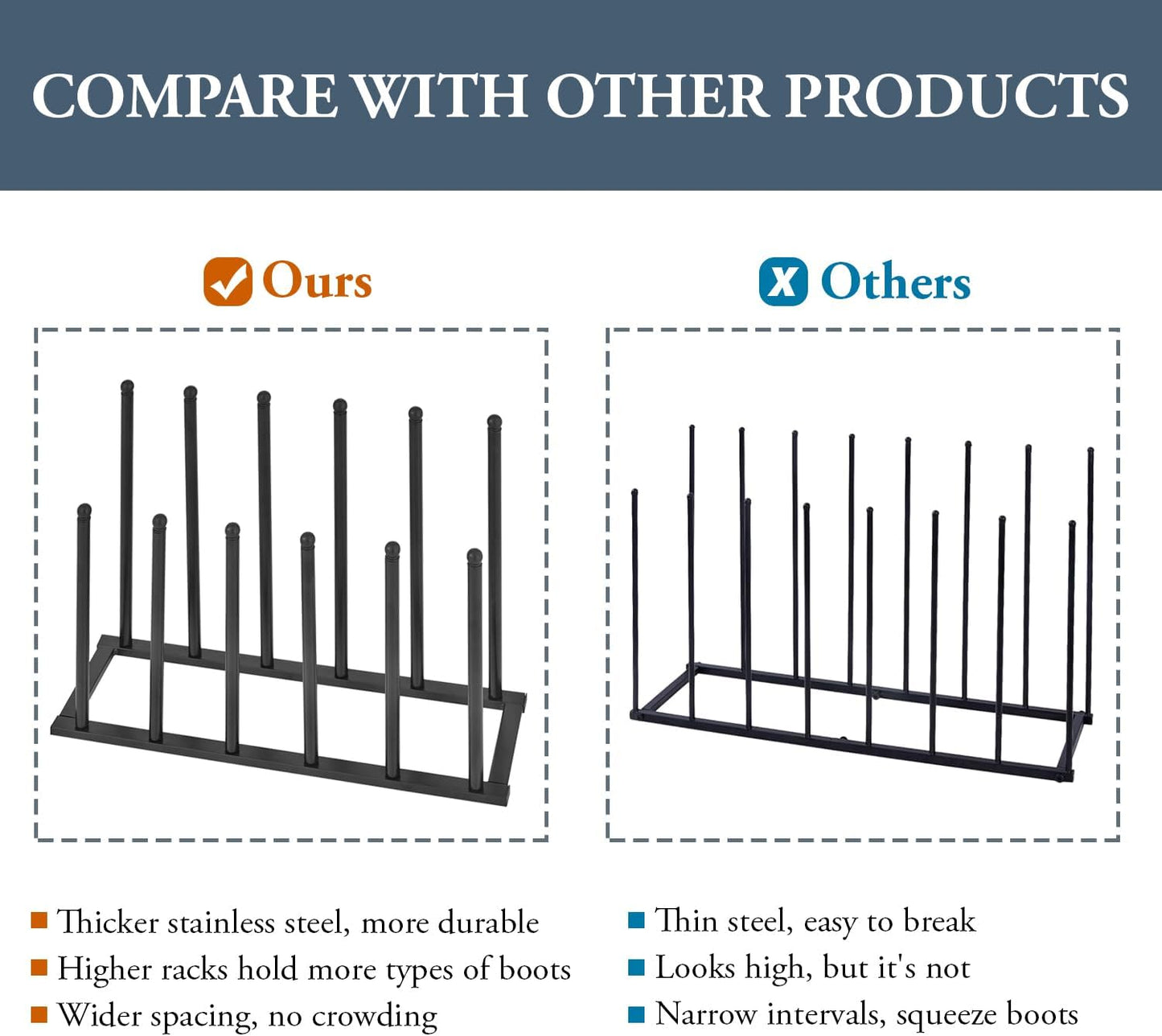 MyGift Modern Black Metal Boot Rack for Tall Boots Storage, Free Standing Entryway Shoe Rack Walk-In-Closet Boot Organizer with 12 Long Posts, Holds 6 Pair
