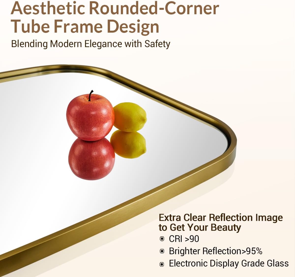 ANDY STAR Brushed Gold Oval Bathroom Mirror, 24x36 Inch Brass Oblong Mirrors for Wall, Modern Rectangle Vanity Mirror with Rounded Corner, Stainless Steel Wall Mount Horizontal or Vertical