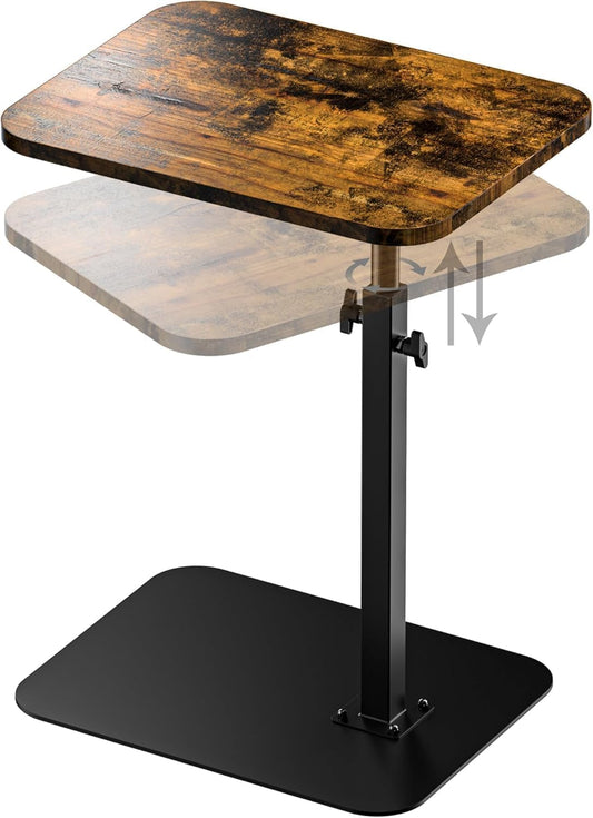 Side Table Sofa Tray for Couch Heavy Metal Base Swivel/Adjustable Height, Sofa Bed Bathroom Study TV Tray C Shaped End Table Food Snack Trays for Eating