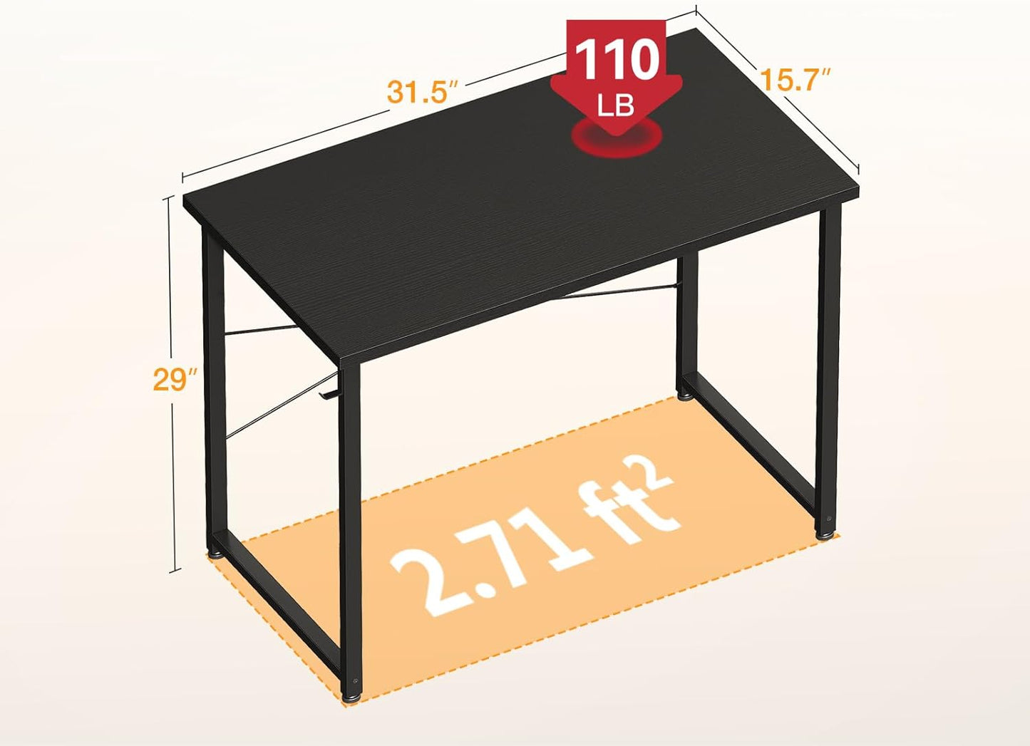 ODK 32 Inches Small Desk for Home Office, Computer Study Table for Small Spaces, Writing Desk with Headphone Hooks, Black