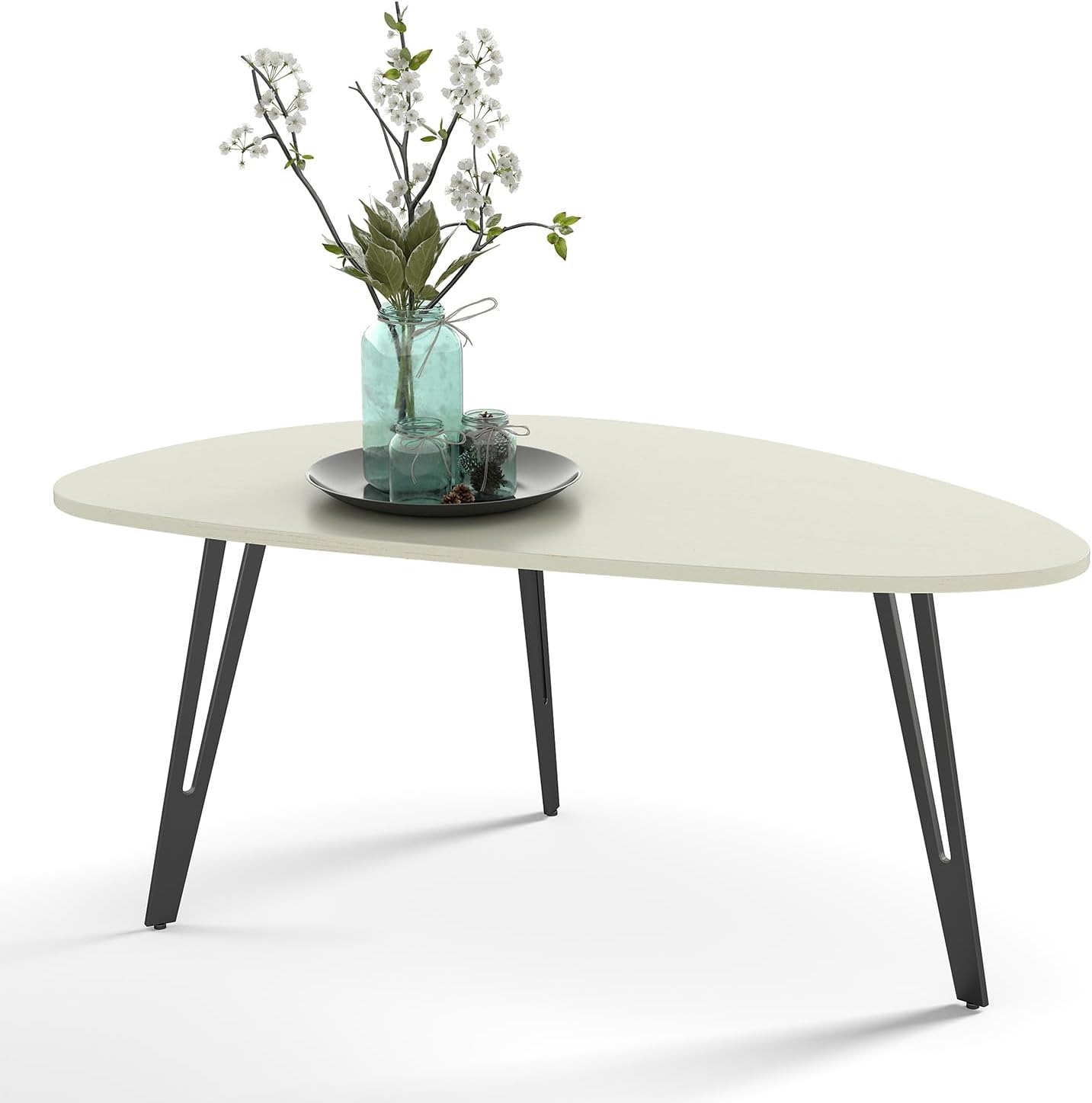 Manora Small Oval Coffee Table White, Modern Coffee Tables for Living Room, Office Coffee Table Small Space, Minimalist Center Table, Tea Table, Easy Assembly