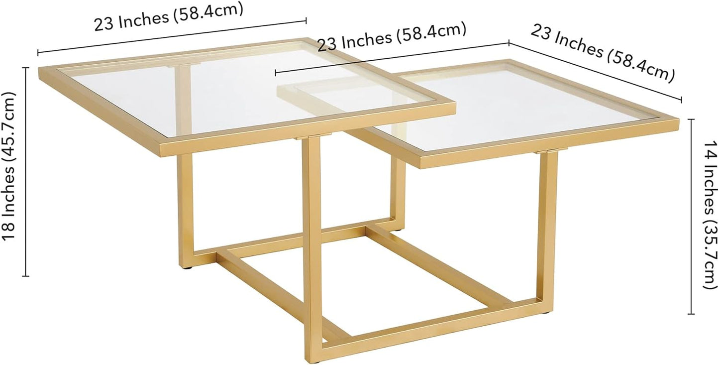 Henn&Hart 43" Wide Square Coffee Table in Brass, Modern coffee tables for living room, studio apartment essentials
