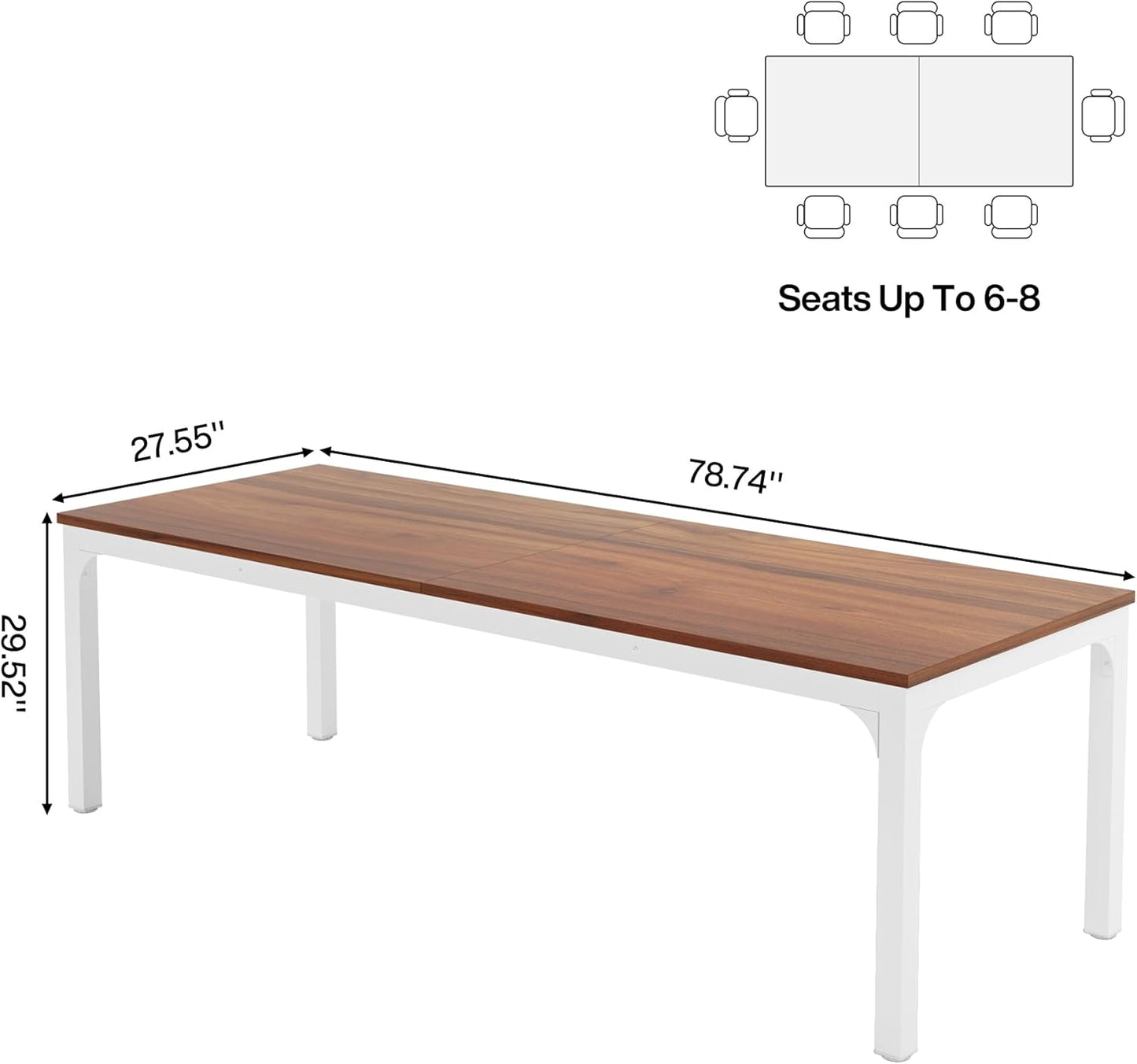 Tribesigns 6.5FT Conference Table, 78.7 Inche Rectangle Meeting Seminar Table, Large Business Tables for 6-8 People (Only Table) (Walnut+White)
