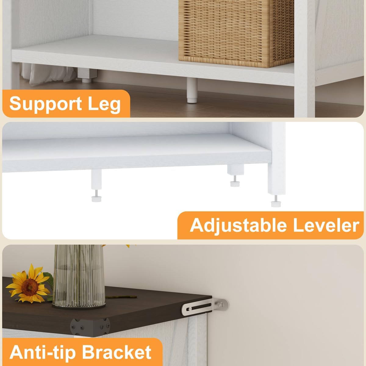 BON AUGURE Small Bookshelf for Small Space, 3 Tier Bookcase, Farmhouse Wood Low Book Case, Short Storage Book Shelf for Home Office, Living Room, Bedroom (White Oak and Walnut Brown)