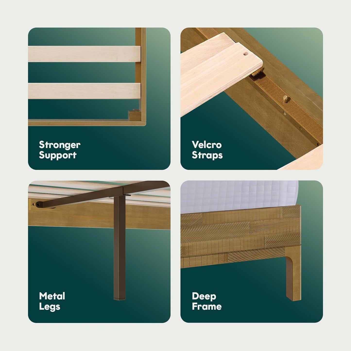 Bme Vivian 14 Inch Deluxe Bed Frame with Headboard, Rustic & Scandinavian Style with Solid Acacia Wood, No Box Spring Needed, 12 Strong Wood Slat Support, Easy Assembly, King, Rustic Seadrift