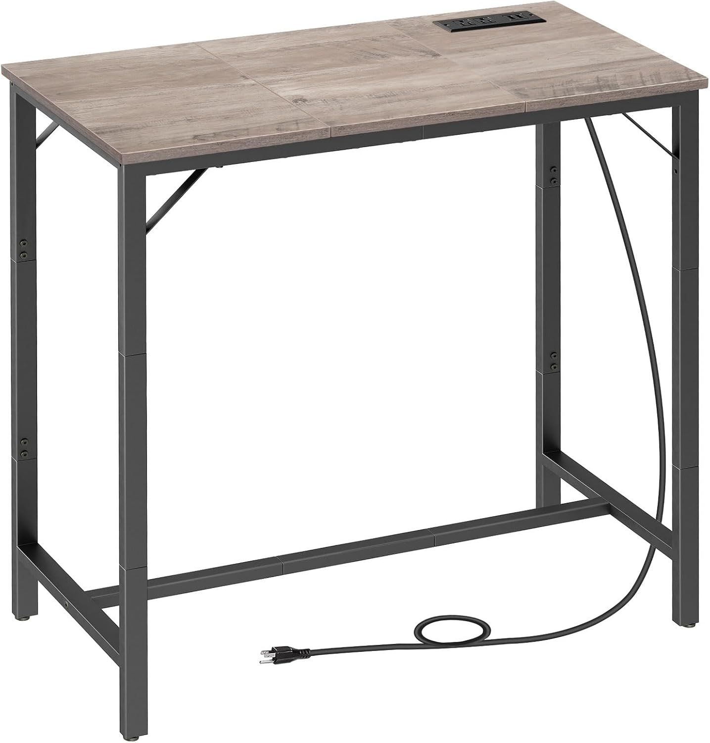 HOOBRO Bar Table with Charging Station, Rectangular Pub Table, High Top Coffee Table, Counter Bar Height Table, Narrow Long Dining Table, 35.4" L x 15.7" W x 35.6" H, Greige BG90UBT01