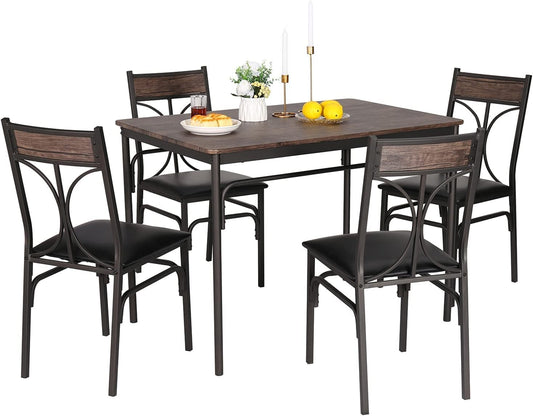 VECELO Kitchen Dining Room Table Set with 4 Chairs for Small Space, Apartment,Metal Steel Frame