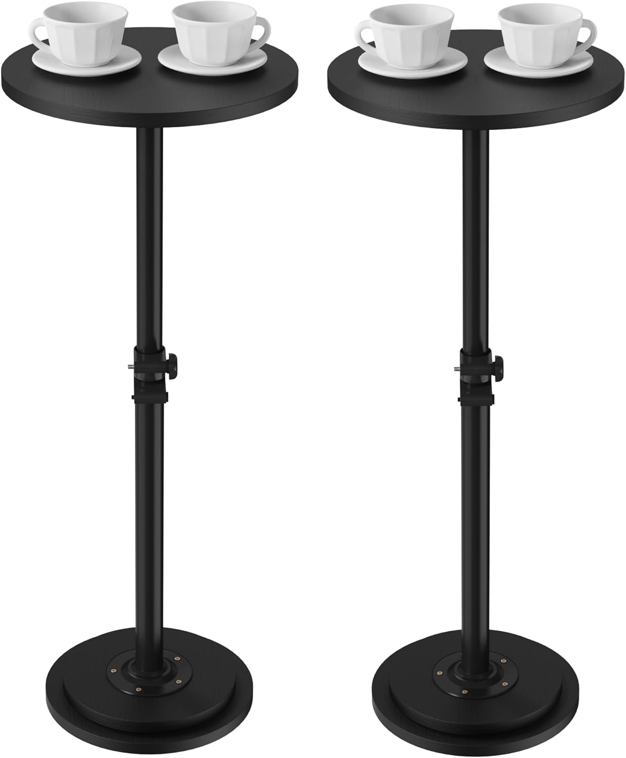 2Pack Drink Table, Small Round Side Table - 360° Swivel Height Adjustable for Small Spaces, Pedestal Martini for Sofa Couch, Living Room, Bedroom, Black