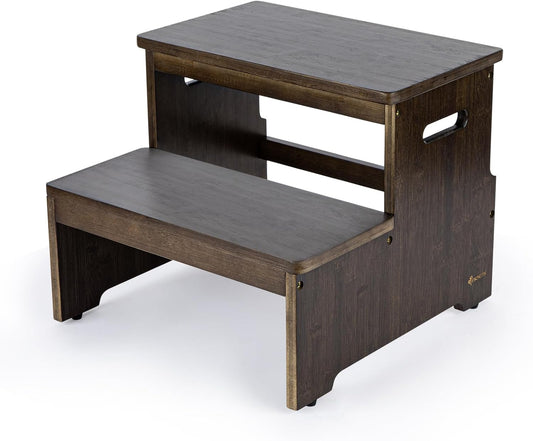 StrongTek Bed Step Stool for High Beds, Large Surface Bamboo 2-Step Stool for Adults, Seniors, Elderly, 400 lbs Heavy Duty, Non-Slip, Durable Wood Stepping Stool for Bedroom & Bathroom