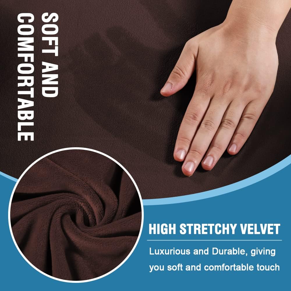 H.VERSAILTEX Sofa Cover 2 Piece T Cushion Armchair Slipcovers Thick Velvet Couch Cover Furniture Protector Stretch T Cushion Sofa Covers for 1 Cushion Couch with 1 Individual T Cushion Covers, Brown
