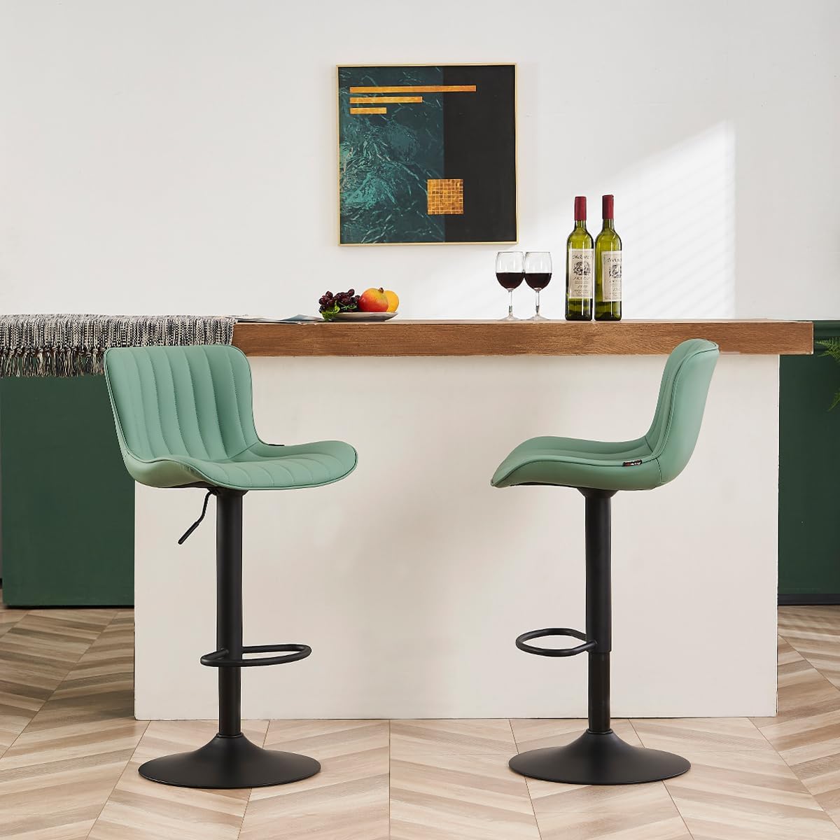 YOUNUOKE Counter Height Bar Stools Kitchen Island Barstools Set of 2 Adjustable Swivel Counter Stool Bar Height Island Chairs with Back, Sea Green