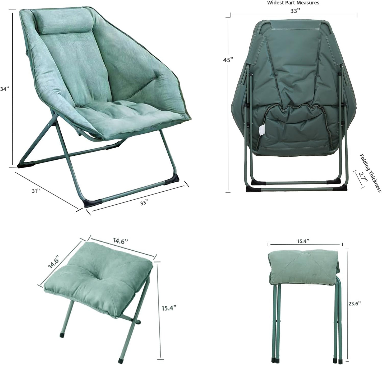 Hexagon Foldable Living Room Chair, Saucer Chair for Adults, Comfy Bedroom Lounge Chair, Moon Chair, Lazy Folding Chair for Dorm Rooms(Ottoman-Green)
