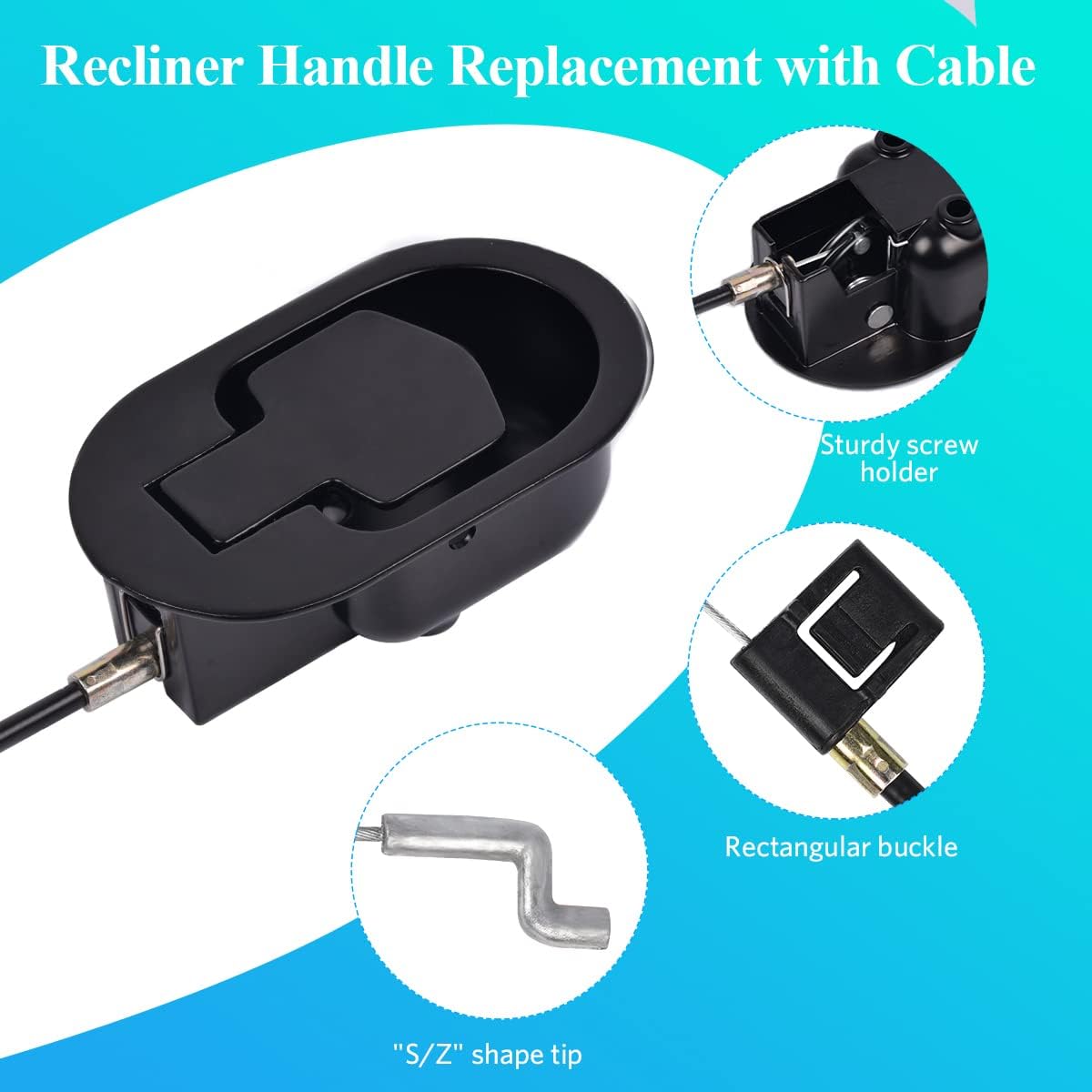 Sopito Universal All-Metal Recliner Handle Replacement, Recliner Cable Pull Replacement Parts Fits to Lazy Boy, Ashley and Most Electric Sofa Chairs, Exposed Adjustable Cable from 4.7 to 5.2inch