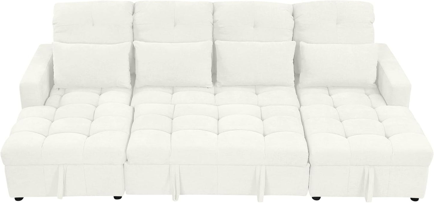 Ball & Cast 110.2" Oversized Versatile Sectional Sleep Sofa with Two USB Ports,U-Shape 4 Seat Pull-Out Couch w/Double Storage Chaise Lounges,for Living Room,Apartment,Office,Beige
