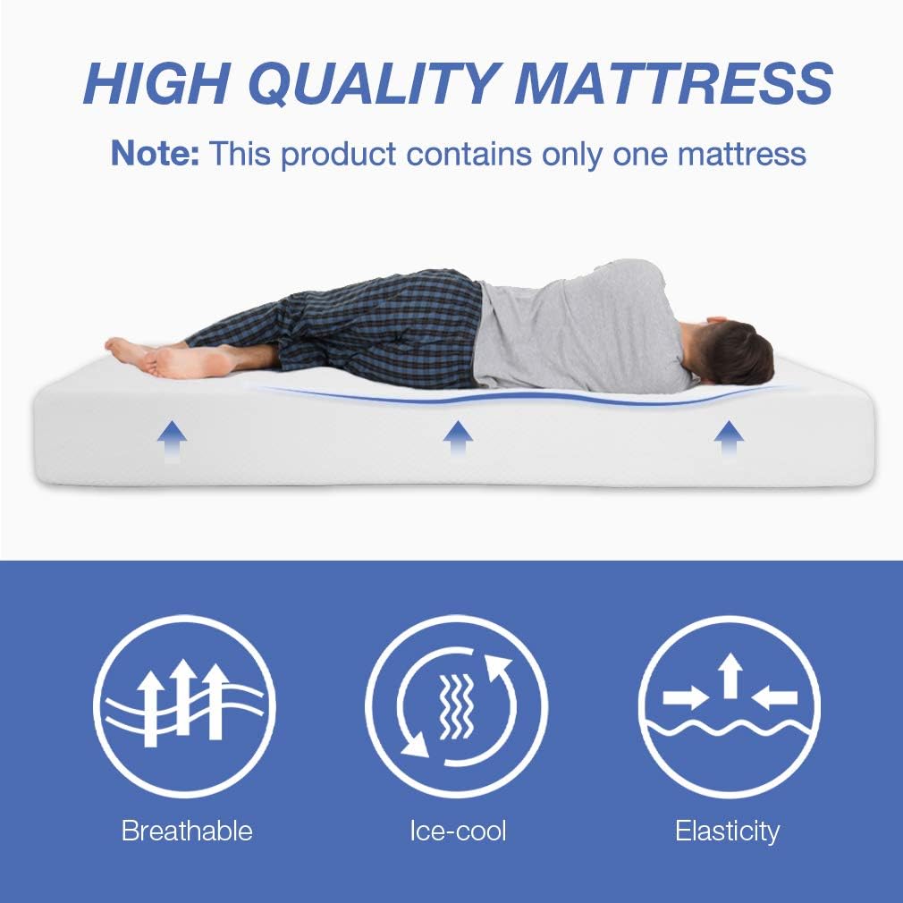FDW | 8 Inch Queen Mattress | Medium Firm | Gel Memory Foam Mattress | White | Bed in a Box, CertiPUR-US Certified | Pressure Relief, Cooling Ventilated Foam | Washable Removable Cover