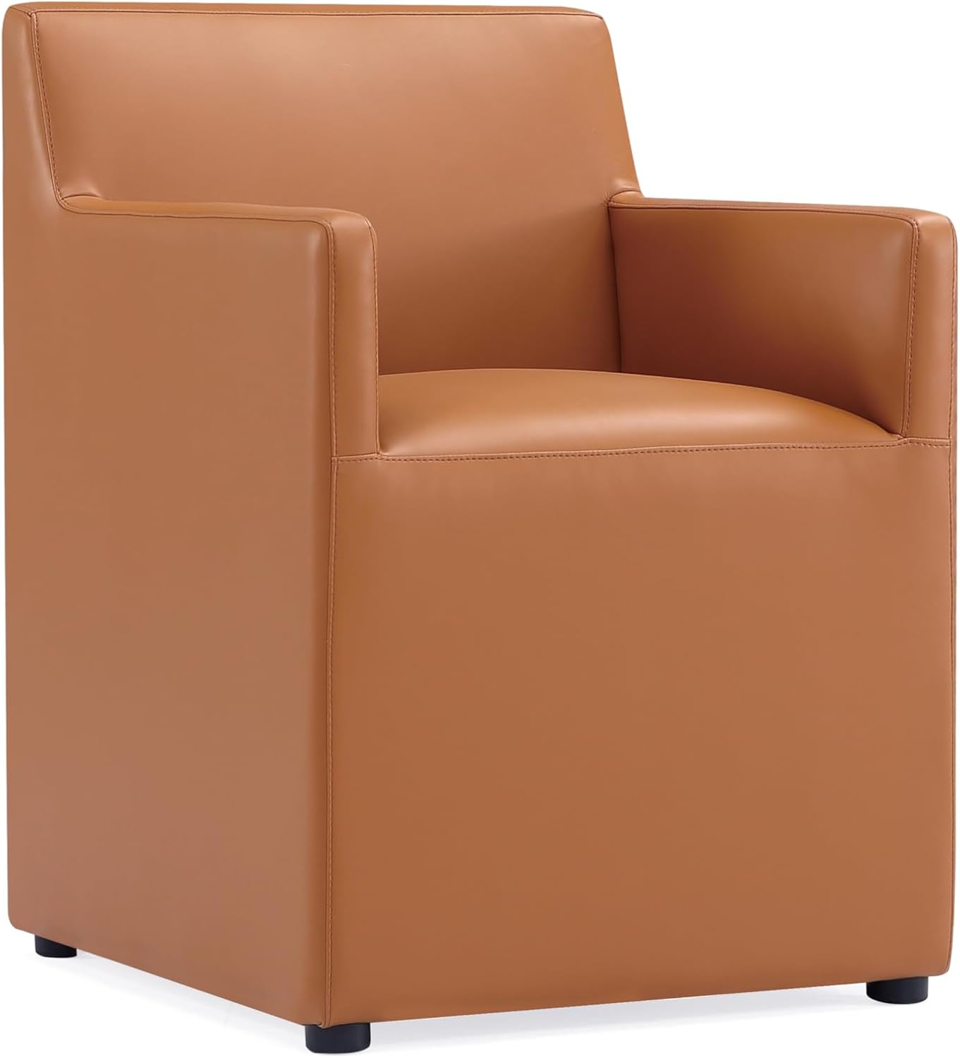 Manhattan Comfort Anna Square Modern Dining Chair with Arms, Head-to-Toe Faux Leather Upholstered Accent Armchair with Plastic Foot Padding, Set of 1, Saddle