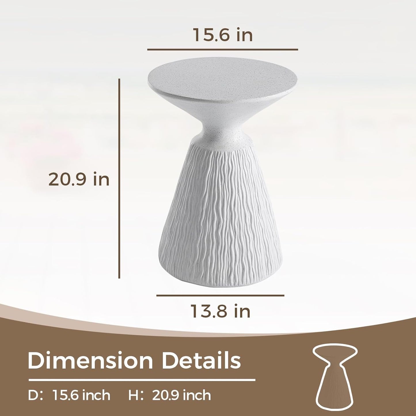 COSIEST Outdoor Side Table, Mushroom Shaped MgO Accent Table, Lightweight Patio End Table w Round Base, Top Plant Stand for Garden and Deck, Spotted White