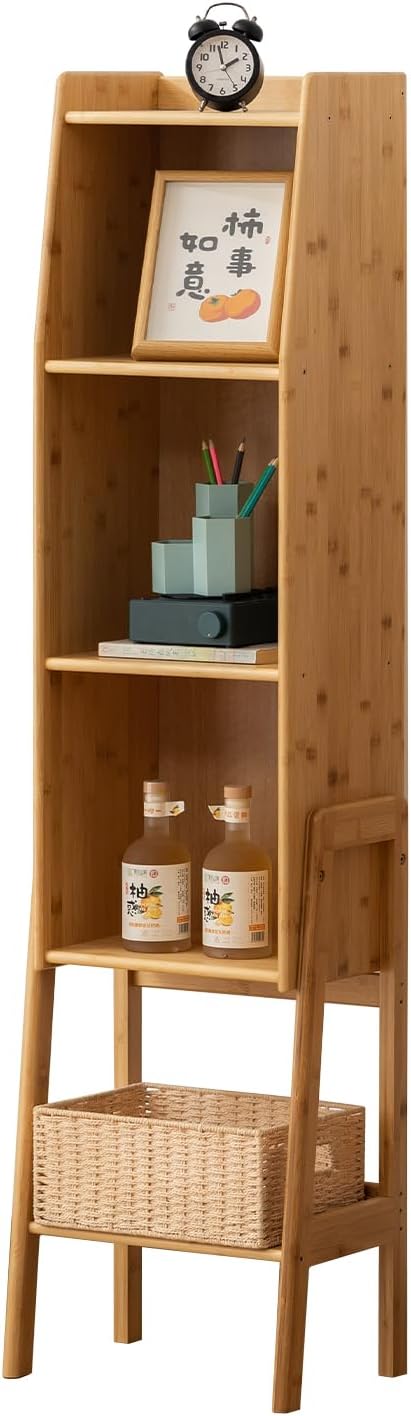 4 Tier Bamboo Bookcase, Classical Modern Bookshelf, Dispaly Shelves, Bamboo Wood Organizer Book Shelf for Living Room Home Office-Natural, Large