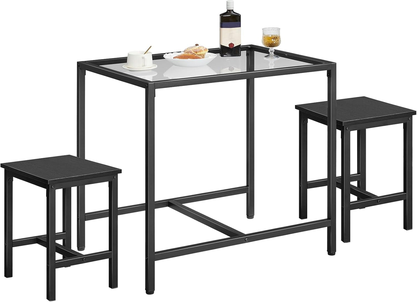 HOOBRO Mordern Dining Table Set, Glass Dining Room Table Set for Small Spaces, Kitchen Table and Chairs for 3 Table with Chairs Home Furniture Rectangular, Black BK80CZ01
