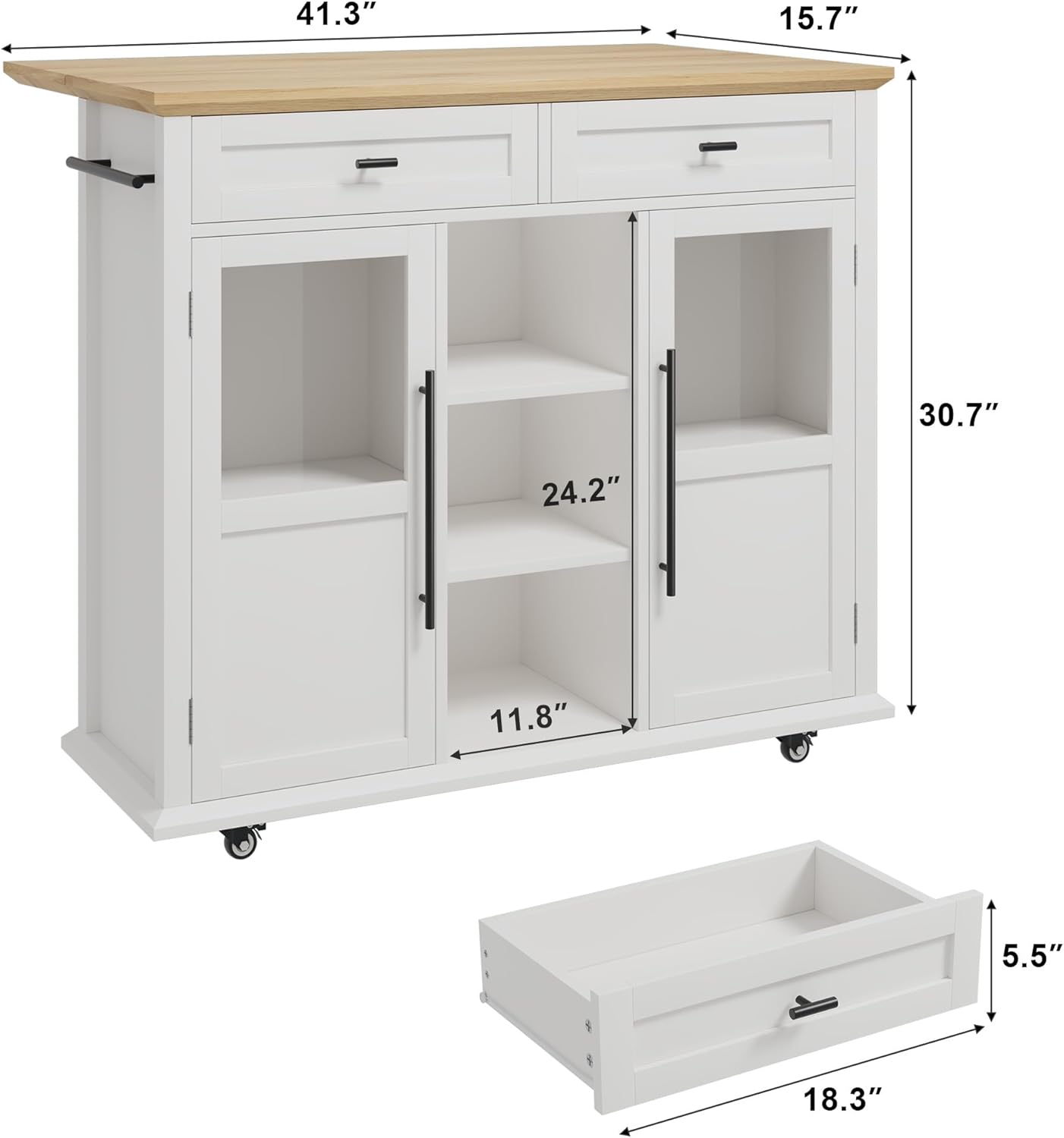 Mobile Modern Storage Island,Rolling Kitchen Island with Drop Leaf - Door Cabinet, Drawer, Bar Cart with Cabinet, Portable Cart Island Table for Kitchen,White