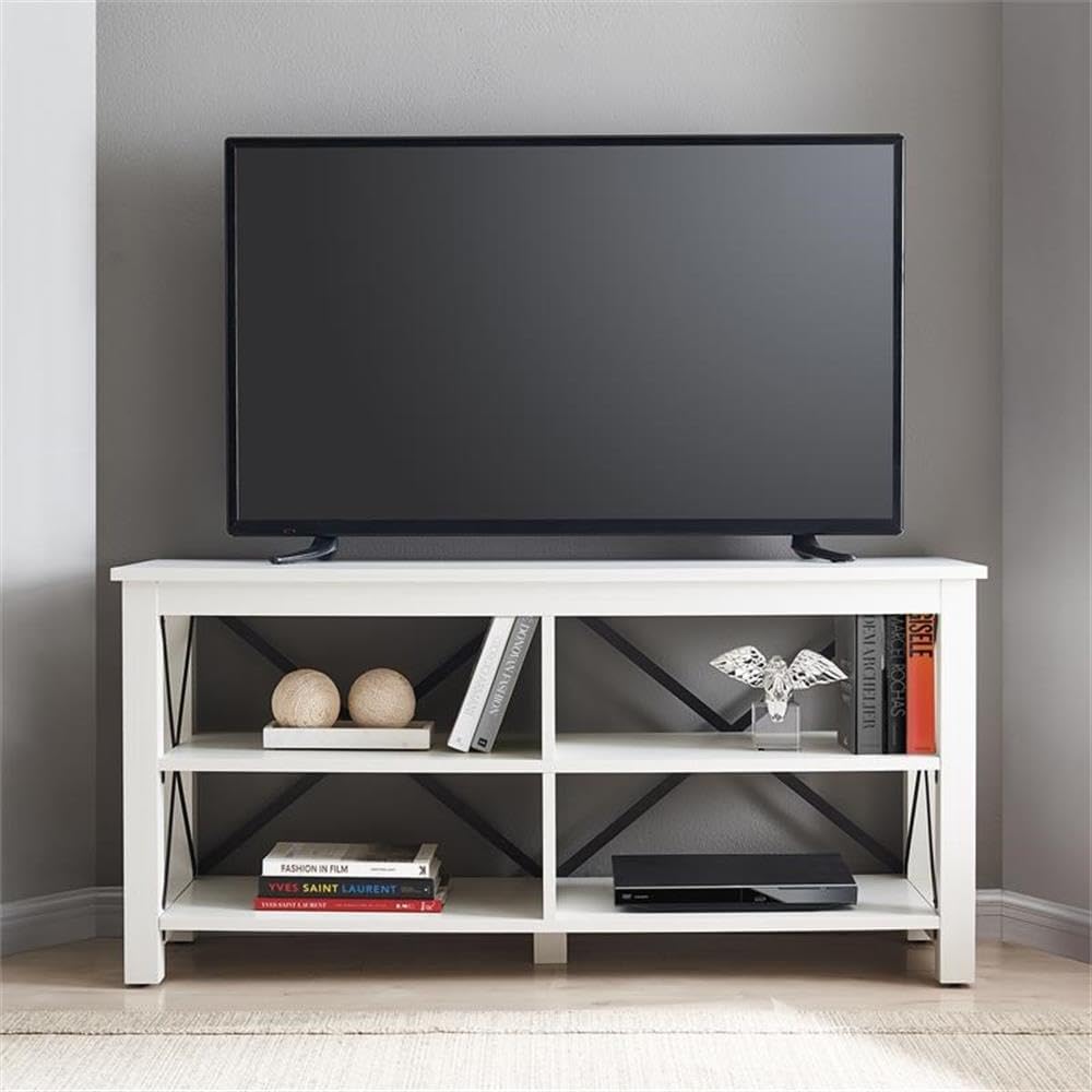 Henn&Hart Rectangular TV Stand for TV's up to 55" in White, TV Stands for the Living Room