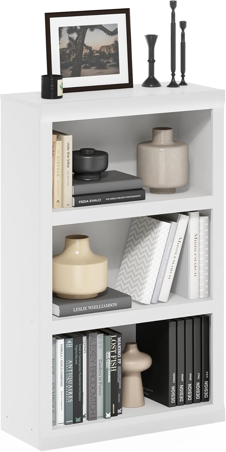 Furinno Rail 3-Tier Open Shelf Bookcase with Classic Style Edges, White