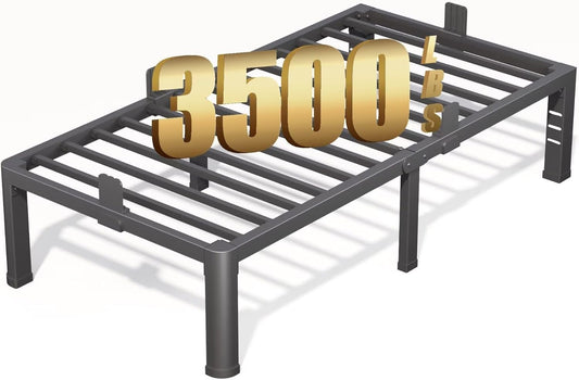 FUIOBYVV 16 Inch Twin Bed Frame with Rounded Corner and Headboard Hole Mattress Retainers 3500 LBS Metal Heavy Duty Steel Slats Support No Box Spring Needed Platform Noise Free Easy Assembly