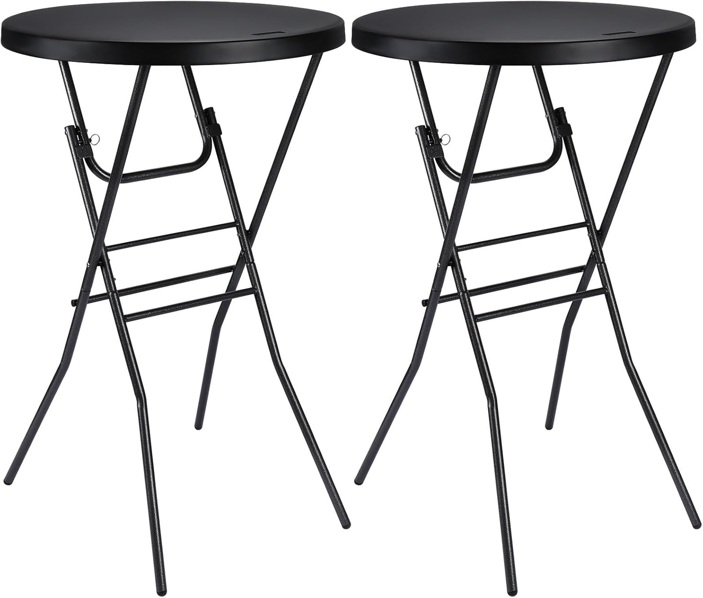 Cocktail Table 28in Folding Round High Top Indoor Outdoor with Removable Legs, Tall Bistro Foldable Bar Height Table for Parties, Patio, Backyard, Dining Room, Events, Black- 2PCS