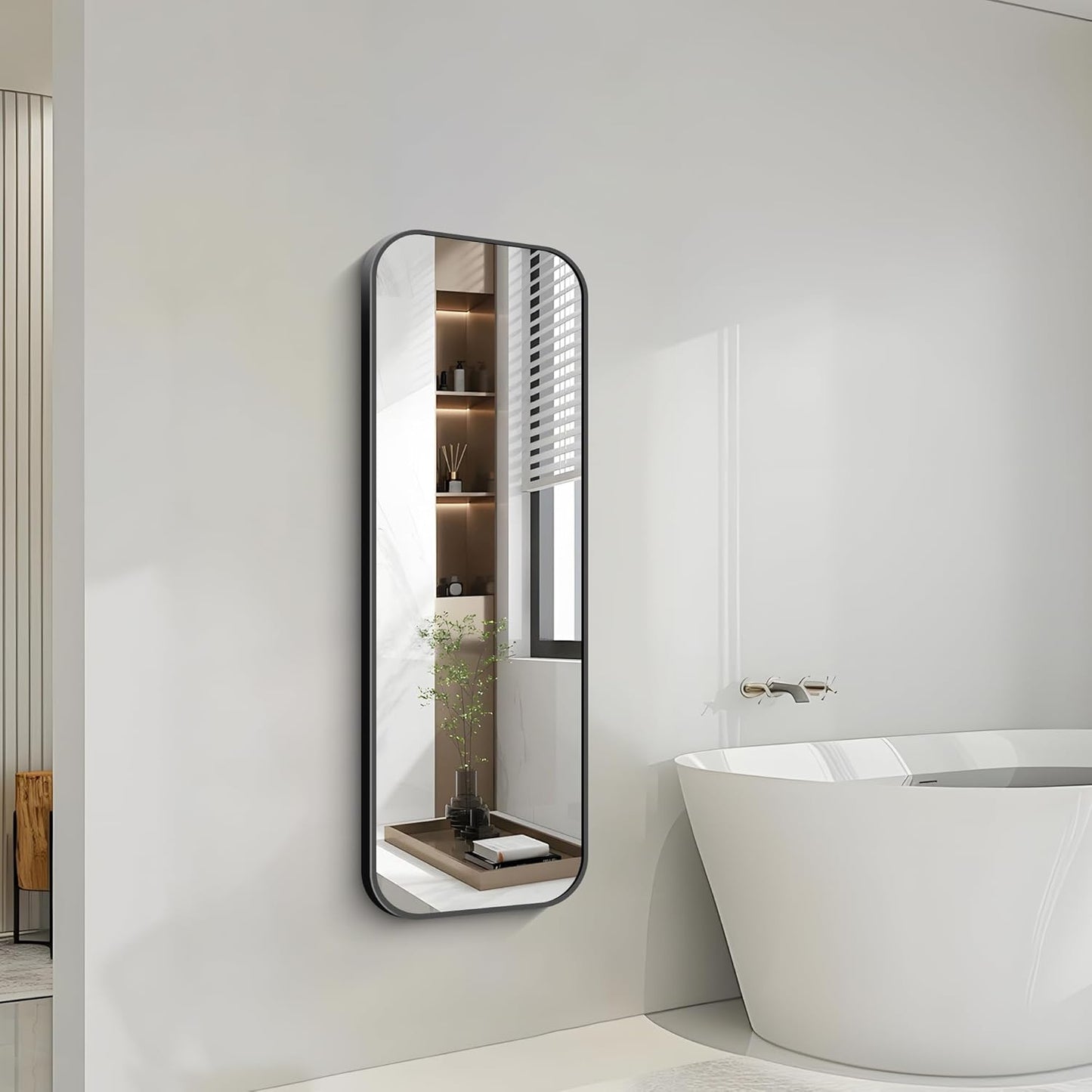 FORBATH Bathroom Mirror 48" x 16", Rectangle Black Bathroom Mirror with Black Aluminum Frame Rounded Corner, Wall Mounted Mirror for Bedroom Entryway Living Room