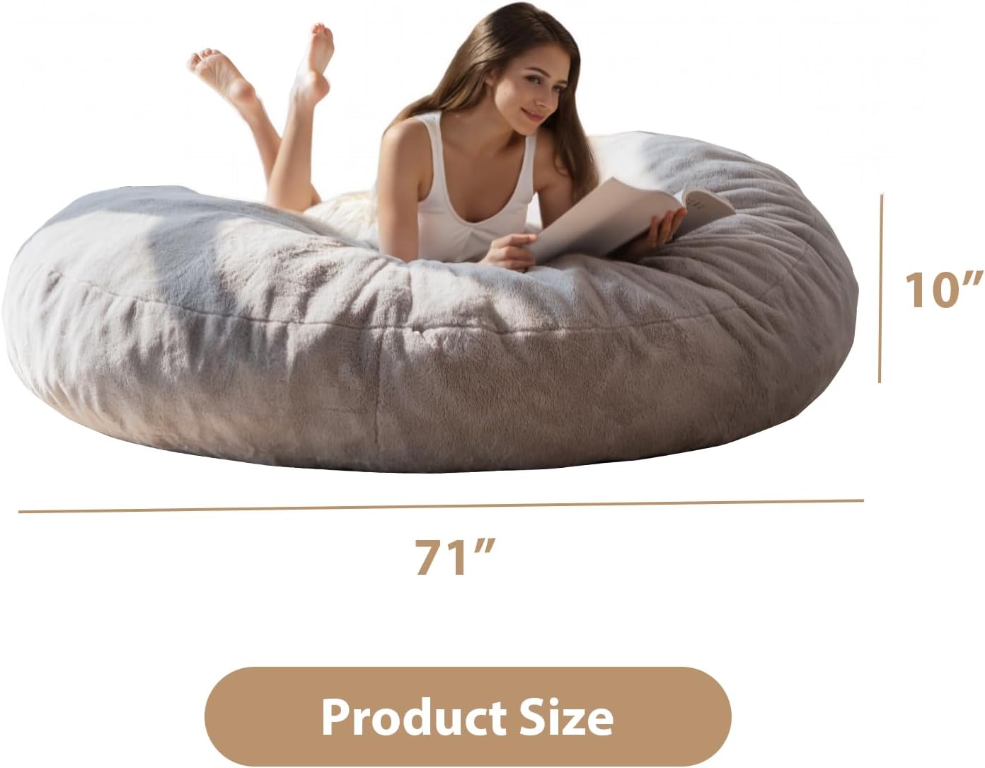 BYBYME 3 in 1 Bean Bag Chair, Convertible Chair Folds from Bean Bag to Lounger, High-Density Foam Filling, Faux Fur Big Sofa Bed, Giant Bean Bag Chair Bed for Adults