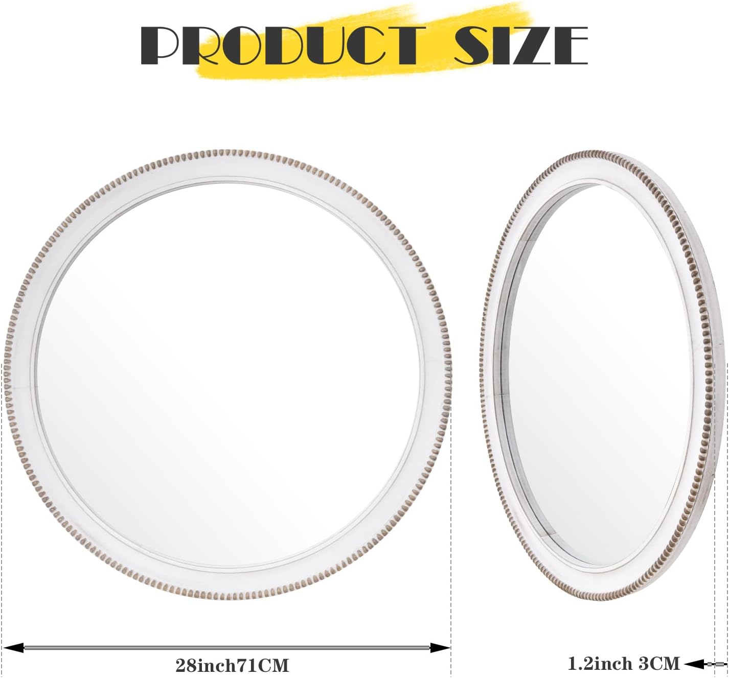 sawsile Wood Circle Mirror,Rustic Farmhouse Wall Mirror 28 inch Round Morden Decoration Wood Large Mirror White Accent Mirror for Bedroom,Living Room